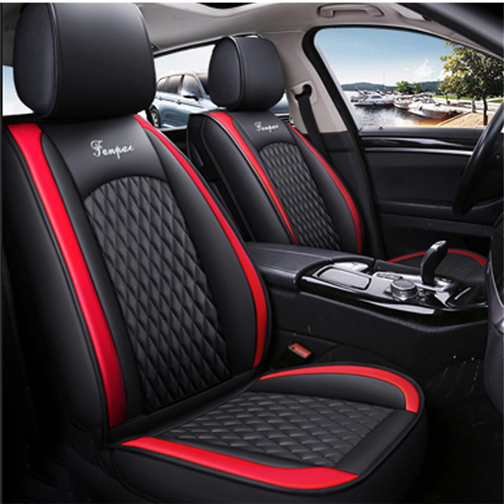 Awotzon Car Seat Cover Universal Fit For Most Cars, SUV, Sedans and Pick-up Trucks, 5 Seats All Weather Use Vehicle Leather Seat Cover, Standard ct0008 Black Red