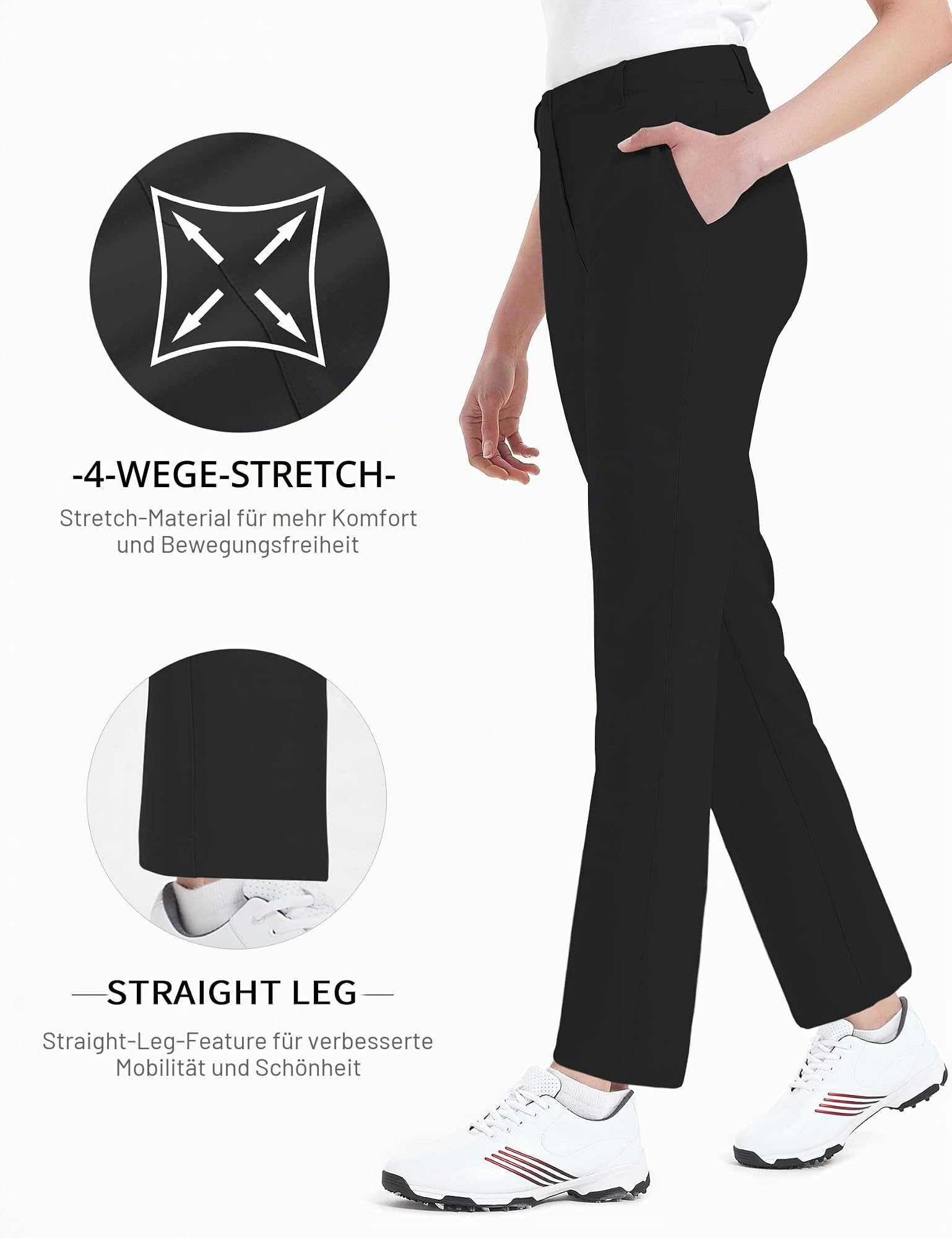 Damen-Golfhose, Stretch, gerade, leicht, atmungsaktiv, Twill, Funktionshose - Schwarz - 42