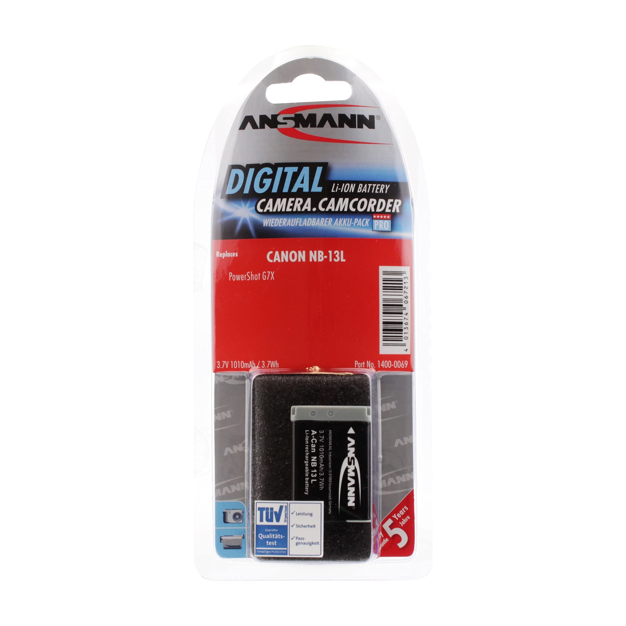 ANSMANN Batterie pour Appareil Photo Canon A-Can NB 13L (1 PCE) – Batterie Rechargeable 100% identique à L'Originale – Batterie Li-ION 1010 mAh 3,7V pour G7X