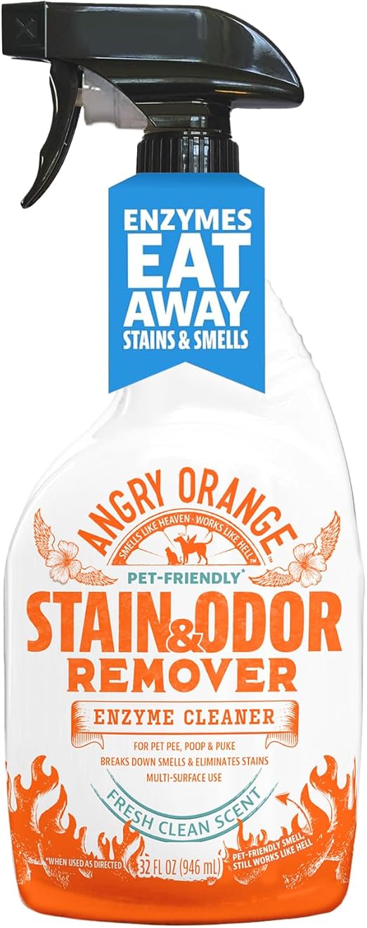Angry Orange Pet Stain Remover for Cat Urine and Stains - Enzyme Cleaner - Fresh Scent - 32 oz