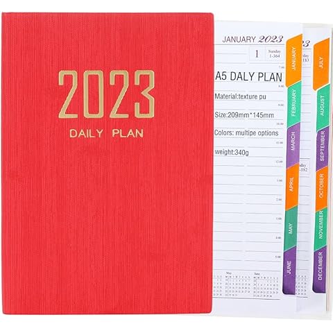 2023 Daily Planner A5 , 5.75" X 8.25" , Appointment Book & Planner , Daily Hourly Planner One Page A Day , 60-Minute Interval, Faux Soft Leather Cover, Premium Paper With Note & Contact Pages Cover