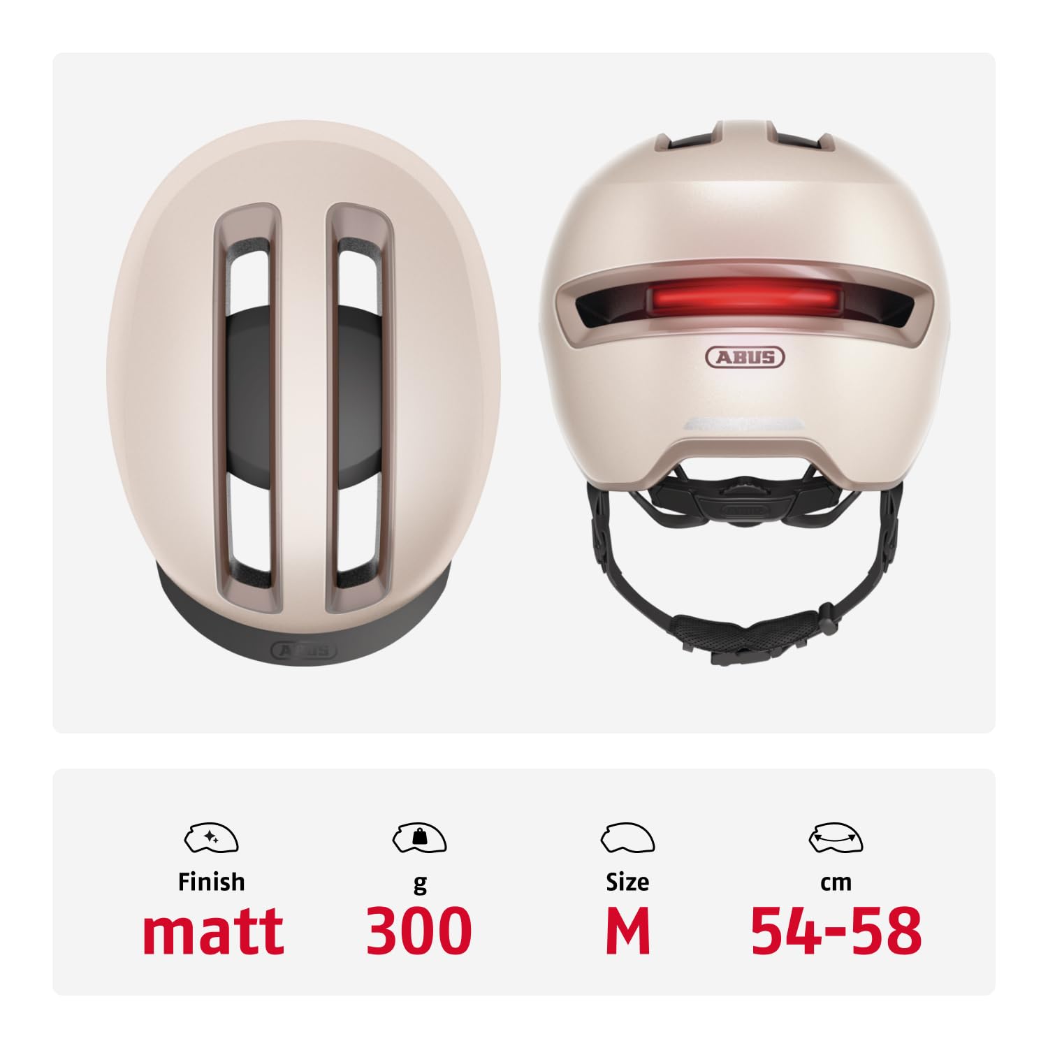 ABUS Urban Helm HUD-Y - mit magnetischem, aufladbarem LED-Rücklicht & Magnetverschluss - Cooler Fahrradhelm für den Alltag - für Damen und Herren