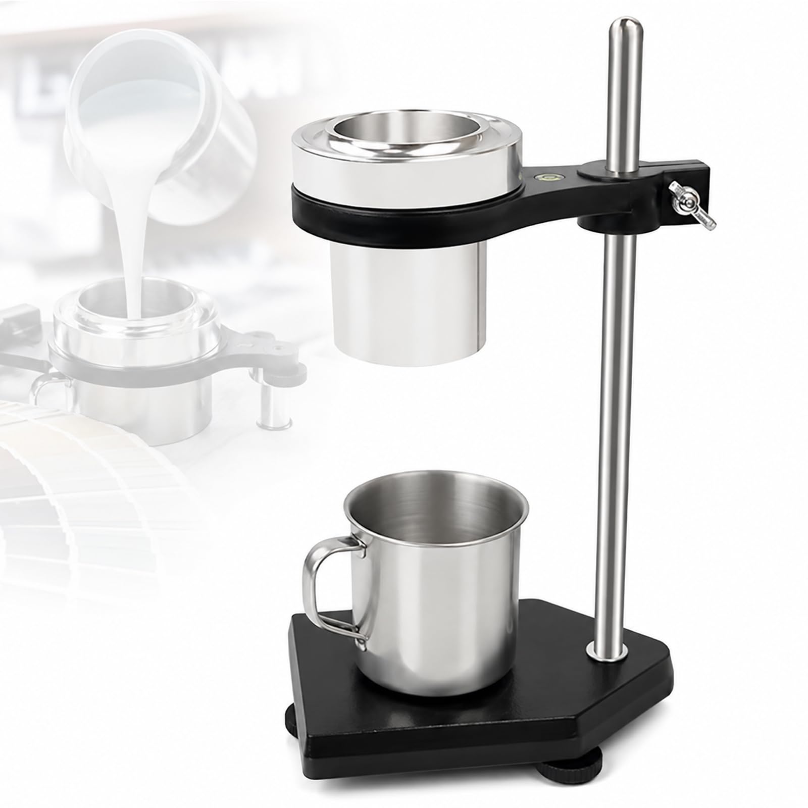 Vhewq Stainless Steel Viscosity Cup, Flow Cup Viscometer, Precise Timing, Strong Corrosion Resistance Nozzle No.1-5 Paint Viscosity Cup With Stand, For Paint Varnish Lacquer Inks