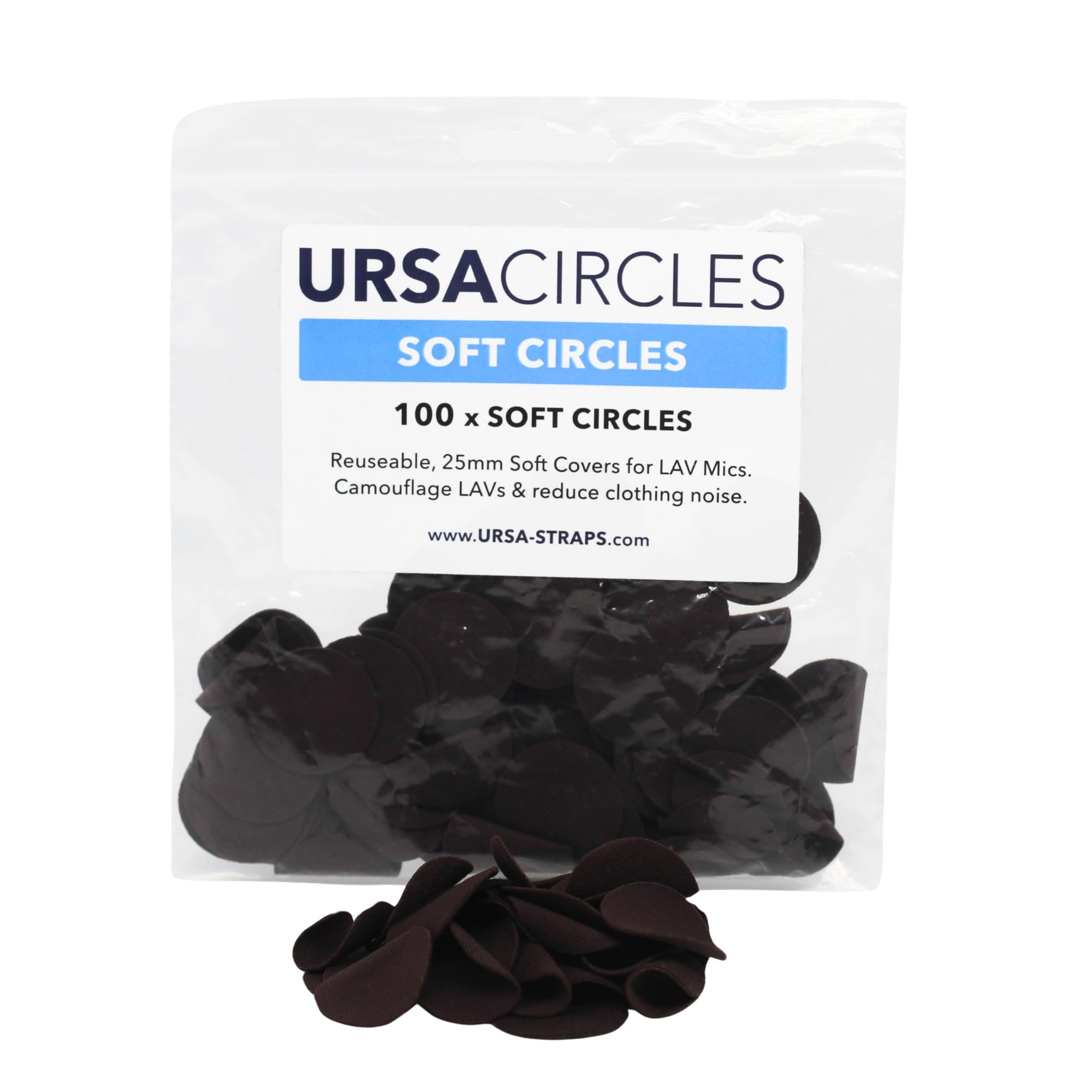 URSA Soft Circles: Reusable Soft Covers That Provide a Shield Against the Wind and Camouflage for Lavalier Mics. (100x Soft Circles, Brown)