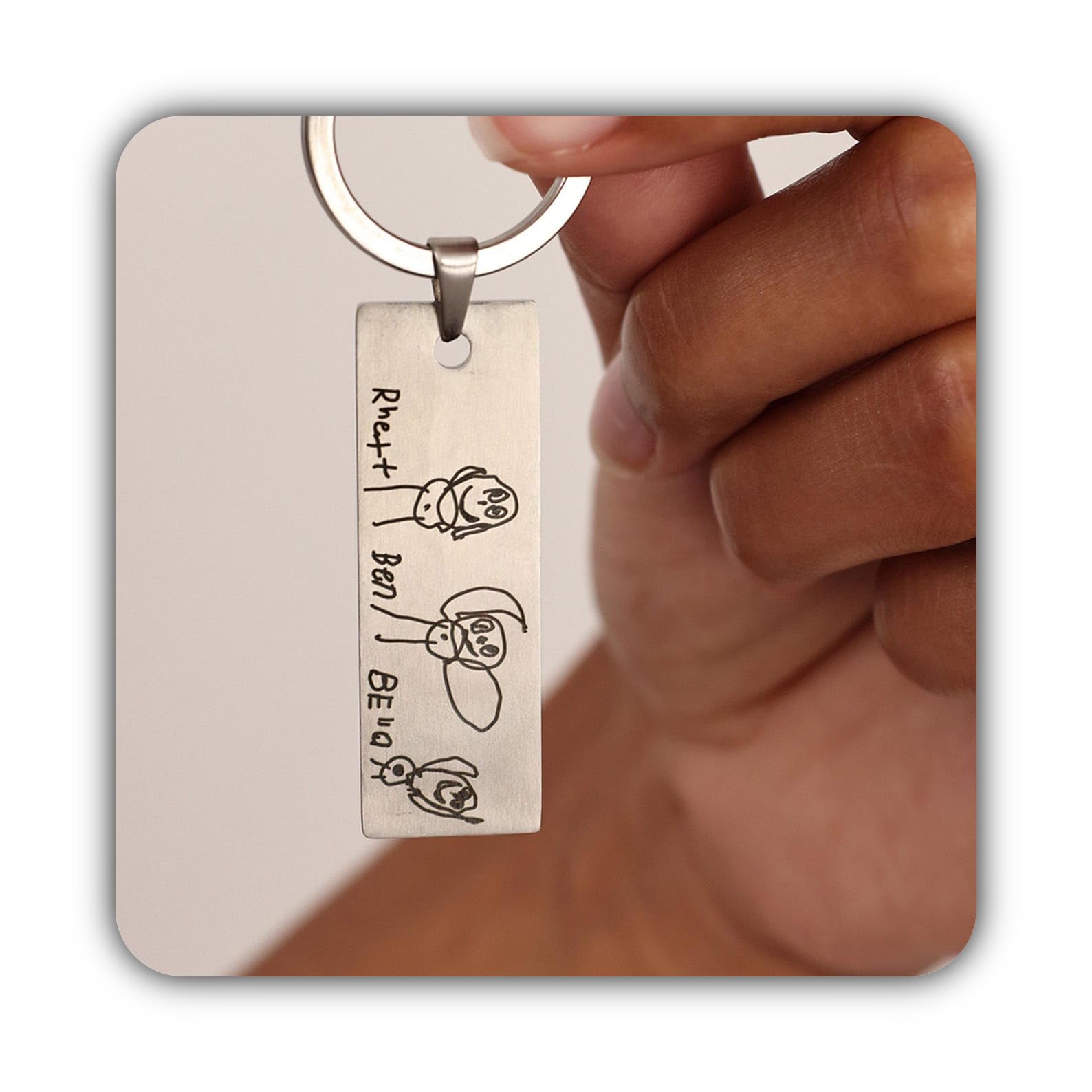 niño dibujo llavero Acero inoxidable personalizado con aniversario hecho a mano de cuero