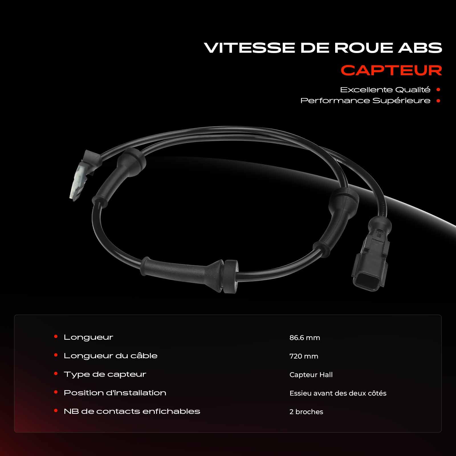 Frankberg Capteur ABS 2-Pôles Compatible avec M.e.g.a.n.e II BM0/1 CM0/1 M.e.g.a.n.e II Break KM0/1 Scénic II JM0/1 M.e.g.a.n.e II Coupé-Cabriolet EM0/1 Grand Scénic II JM0/1 Remplacer#