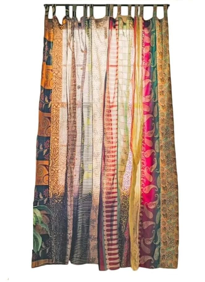Cuisine Haven Assorted Vintage Silk Sari Curtain for Doorway Sheer Bed Canopy Patchwork Tapestry Window Treatment Curtains (84 x 43) Multicolor