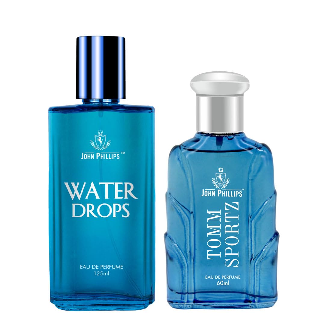 John Phillips™ Water Drops & Tom Sportz 125 ml + 60 ml Eau De French Perfume - Unisex Perfume For Men & Women