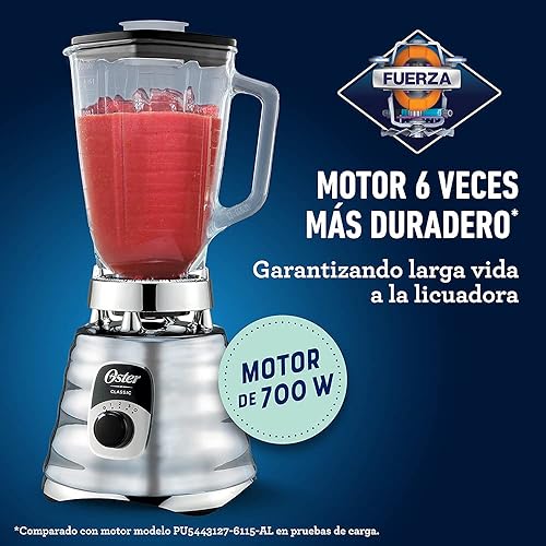 Miniatura 4 de Oster Licuadora cromada original de 3 velocidades, motor 6 veces más duradero, 10 veces más fuerte, tarro de vidrio de 5 tazas