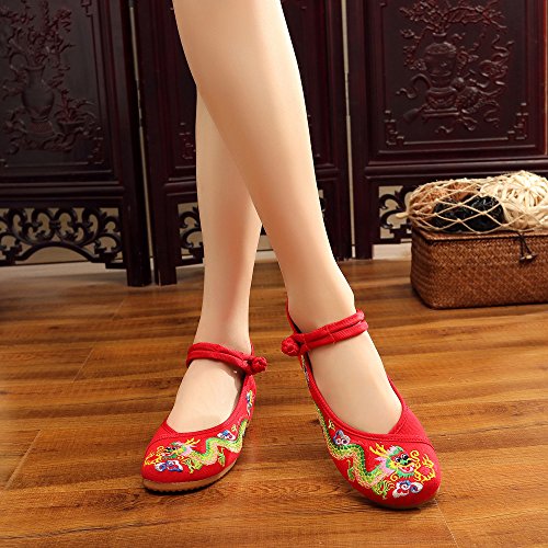 Qhome Womens Chinese Traditional Dragon Embroidery Flats Cheongsam Walking Mary Jane Shoes4