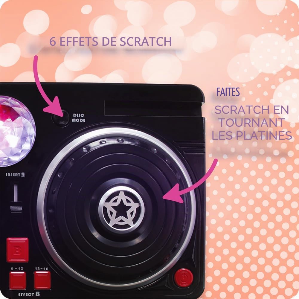 Deqube - Table de mixage DJ avec différentes bases et effets, comprend une boule lumineuse disco, connexion Bluetooth aux appareils, couleur noire, moyen (916D00040)