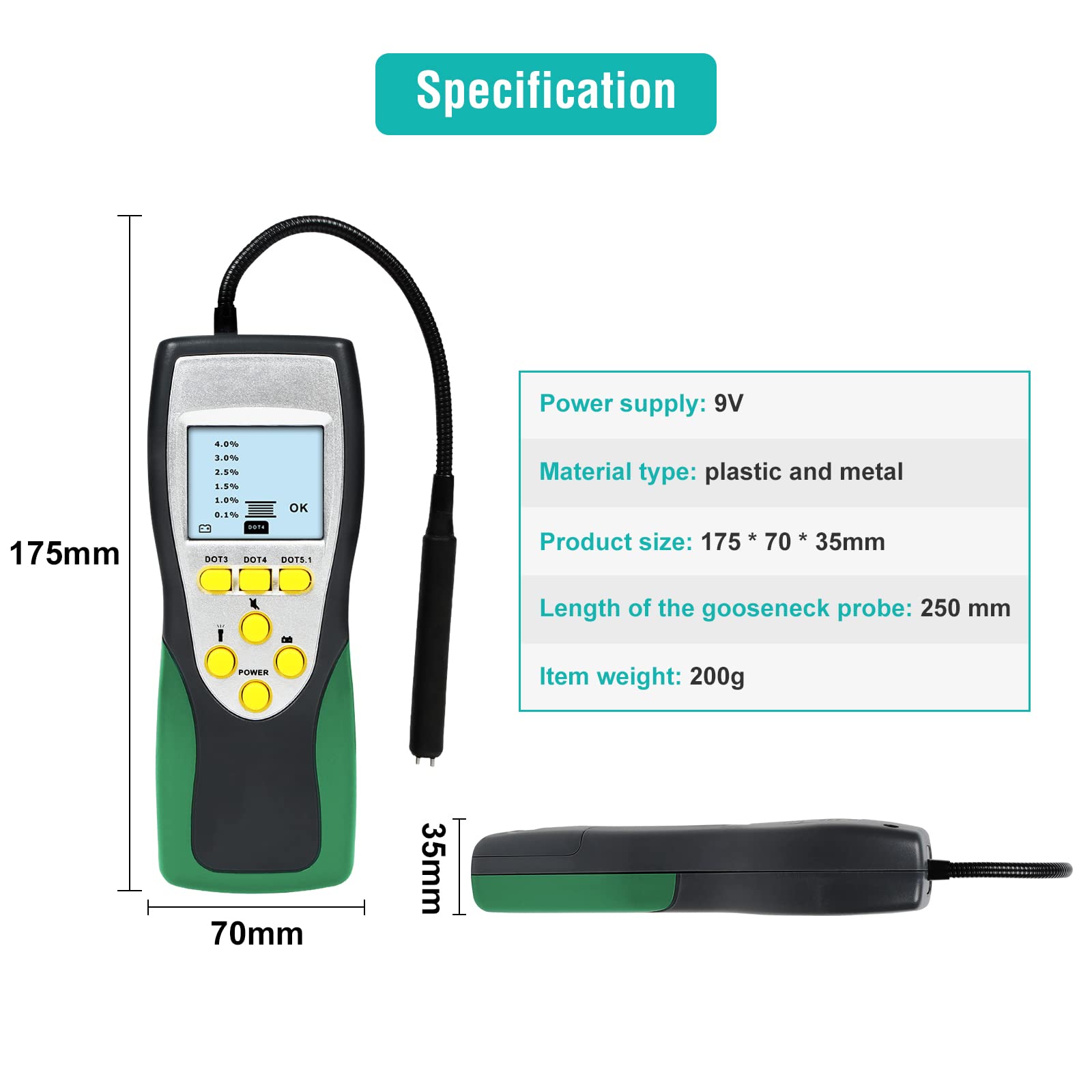 BELEY Automotive Bremsflüssigkeitstester Bremsflüssigkeitsprüfer Auto - Digitale Bremsflüssigkeit Siedepunkt Messgerät für DOT3 DOT4 DOT5.1 mit 2,8" LCD-Bildschirm & Hochpräziser Sonde (DY23B)