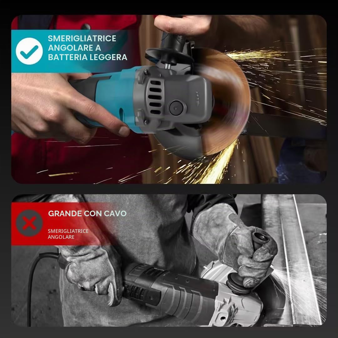 Yofidra Smerigliatrice Angolare a Batteria, Flex a Batteria 21V | 125mm | 5600RPM | 600W | 3 Velocità Regolabili | 2 Batterie 3.0Ah | 3 Dischi per Taglio e Levigatura