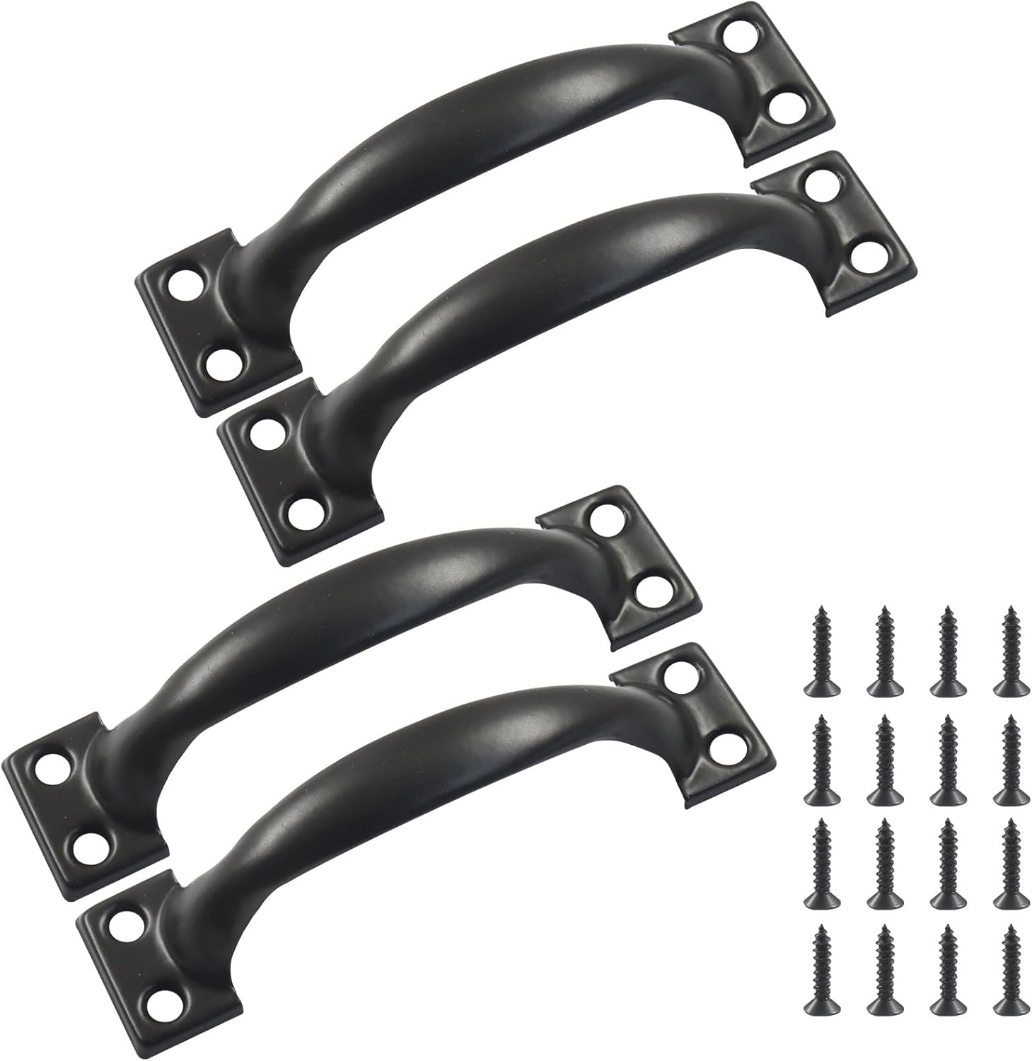 Zorfeter 4 PCS 4 Inch Metal Door Handles, Rustic Bow Handle Large Door Pulls, Durable Cabinet Handles for Furniture Cabinets Kitchen Drawer Dresser/Gate(Black)