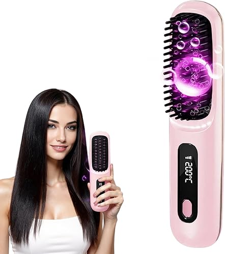 New Go Brush Pro 2025 - Cepillo alisador de cabello inalámbrico  Calentamiento rápido de 20 segundos, tiempo de ejecución de 50 minutos, iones para