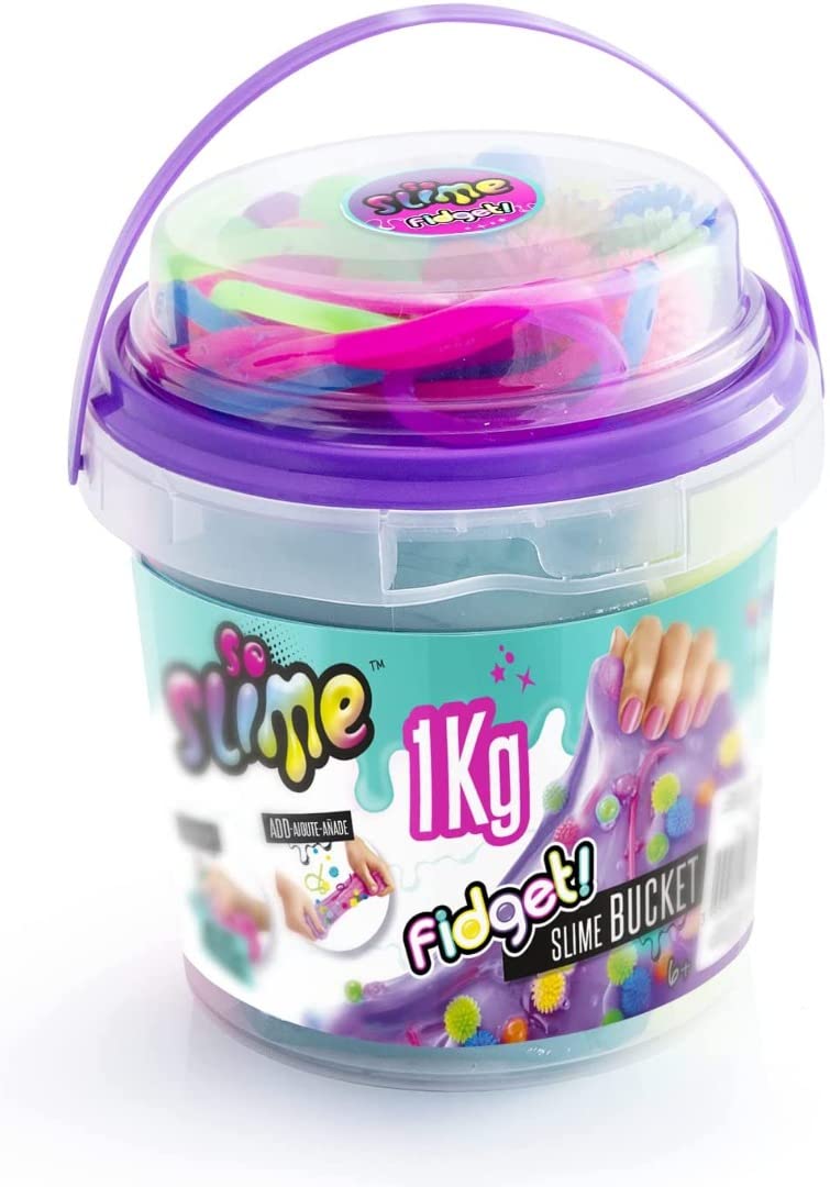 So Slime ASMR - Secchio per slime colorato, 1 kg, con secchio portaoggetti e fidget toy, elastico e spremibile