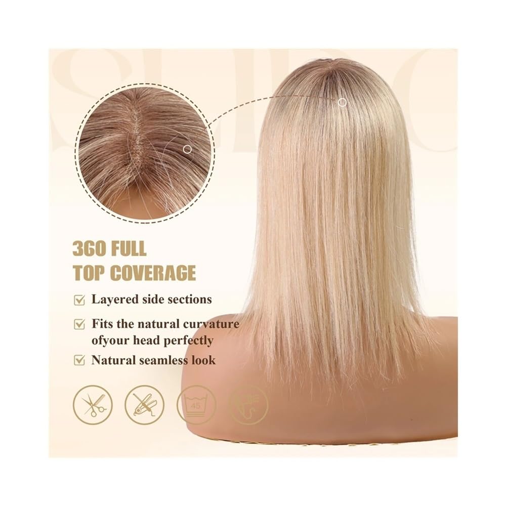 4,5" x 5" Echthaar-Topper-Perücken, Schweizer Spitze, Clip-Haarteile, glattes Haar für Damen, kaschiert Haarausfall oder graue Haarpartien (14 Zoll), Haarverlängerungen, Perückenteile (Ombre Blond M
