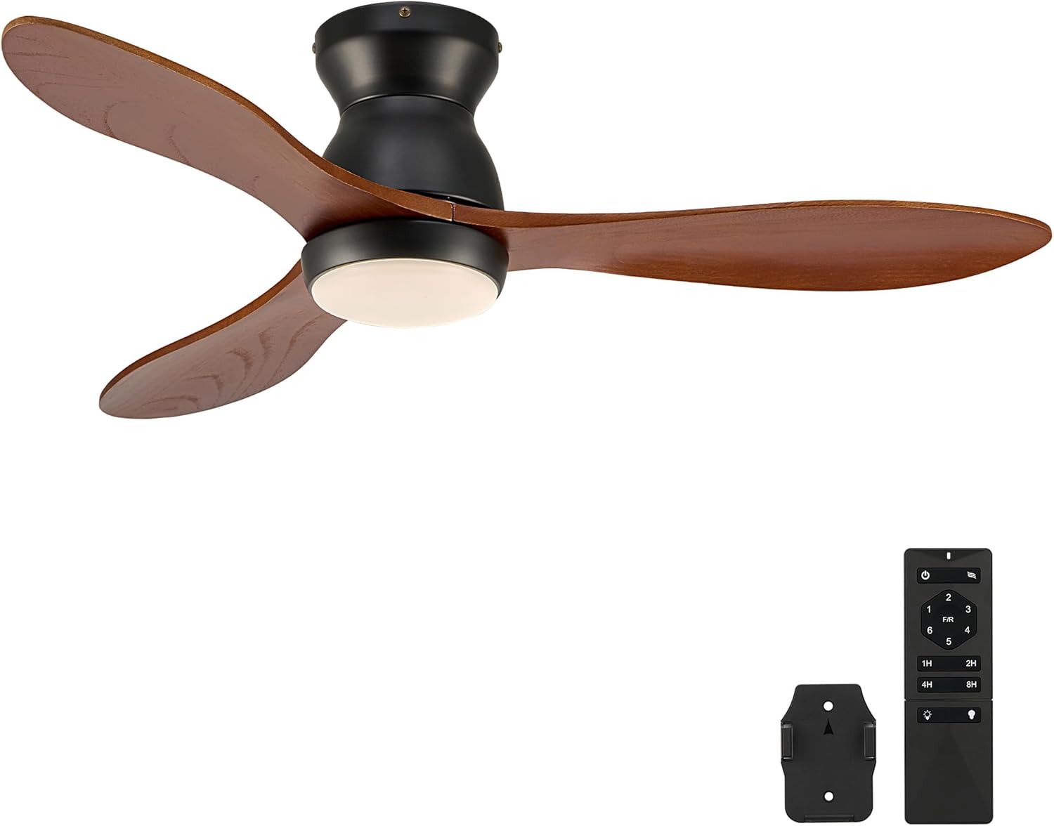 VONLUCE Ceiling Fans with Lights, 42 Inch Ceiling Fan and Remote, 6-Speeds Noiseless Reversible DC Motor, 3CCT, Wood Ceiling Fan for Farmhouse Bedroom Indoor Outdoor, Black Flush Mount Black