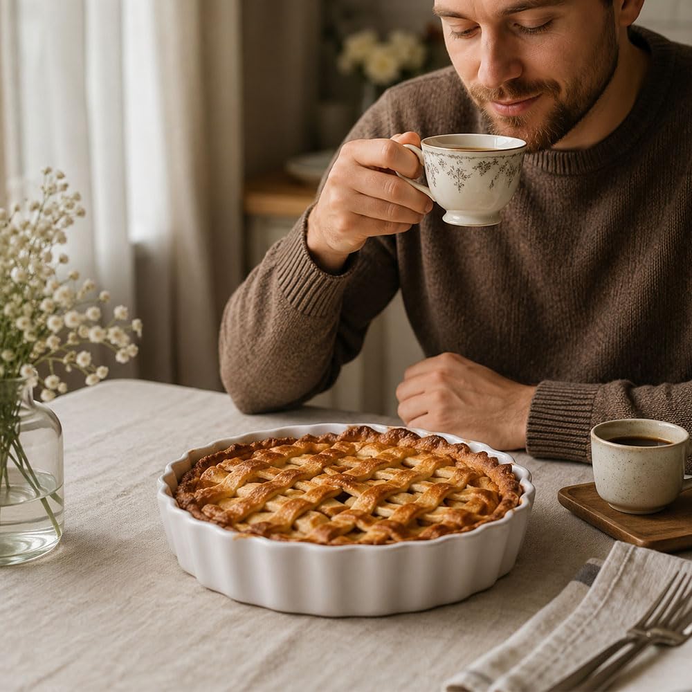 2 Artikel Tarteform aus Keramik Runde Keramikkuchenform 14.4cm | Molde de Cerámica Einfach zu Reinigen für Quiche, Backwaren,Tarte (Weiß)