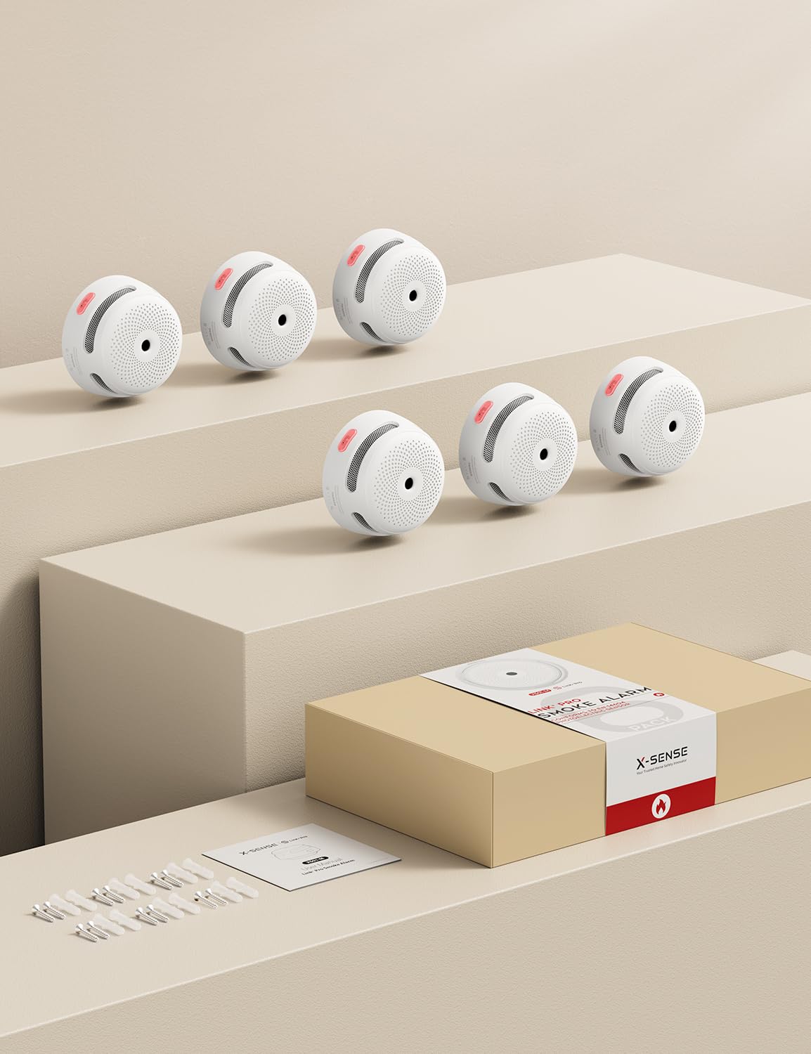 X-Sense Inteligentny czujnik dymu XS01-M, Wi-Fi, kompatybilny z FS31/FS61/FS121, stacja bazowa SBS50 i aplikacja X-Sense Home Security App, sygnał ostrzegawczy 85 dB, podłączony mini czujnik dymu i
