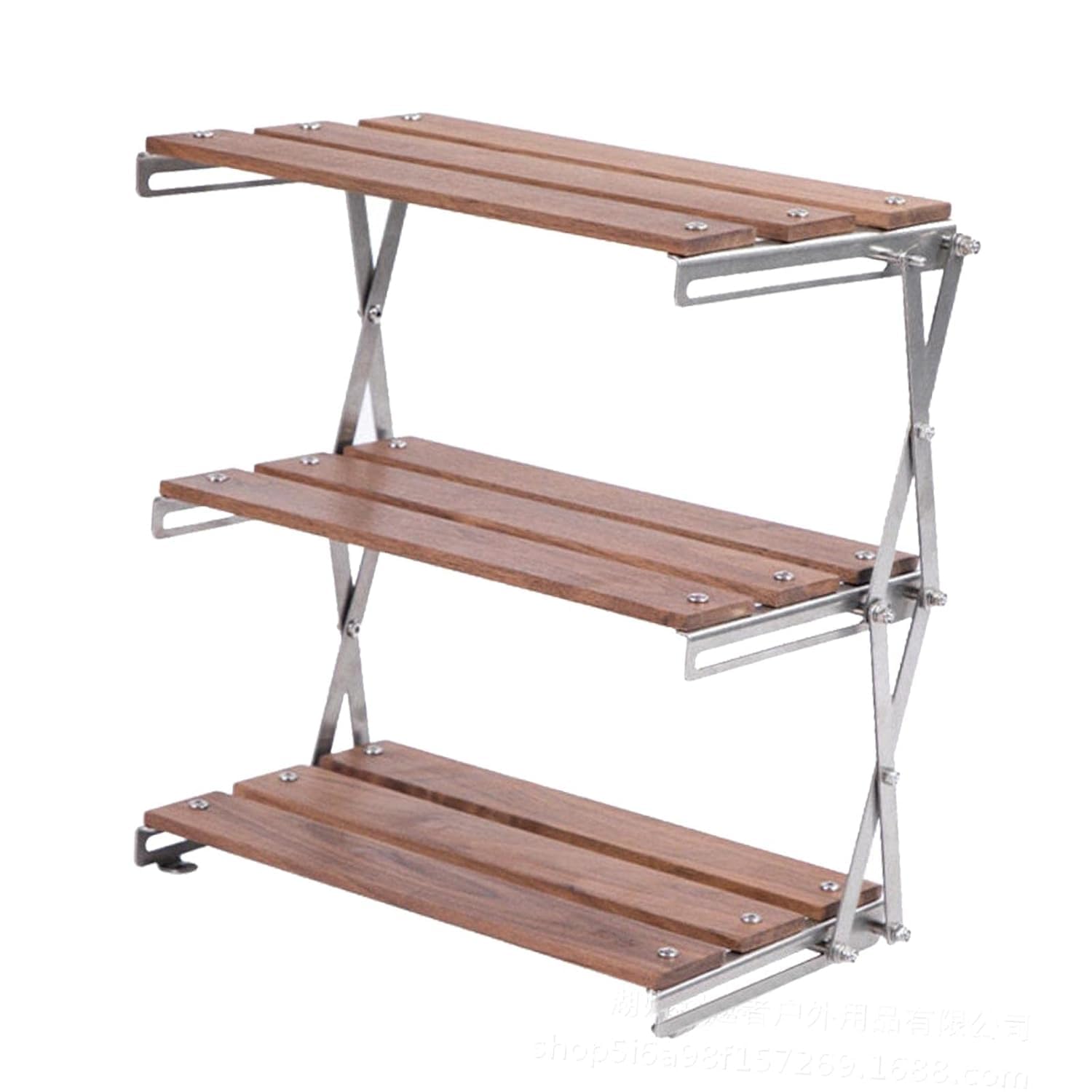 Crobat Camping Folding Storage,3-Tier Wood Desktop Organizing Rack,Multi-Function Indoor Outdoor Household Shelf Desktop Rack, Portable BBQ Storage Display-image-11
