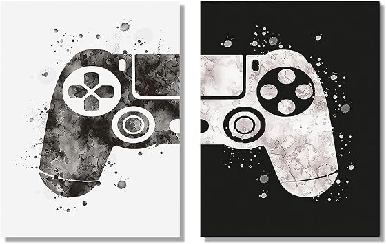 Gamepad Canvas Wall Art Video Game Themed Picture Painting Artwork Black & White Boys Playroom Decor Poster Printing Gift and Men Lovers Unframed 8X10Inch Unframed