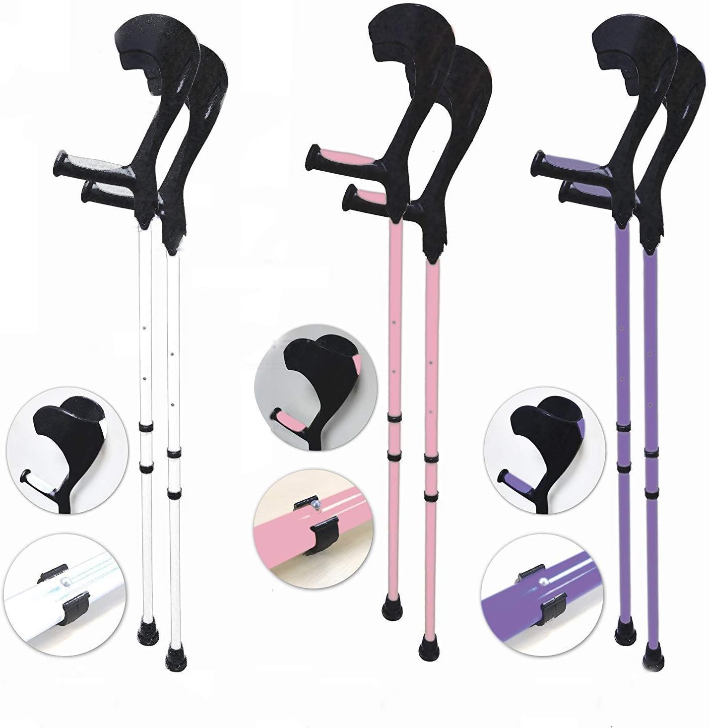 Vilgo Modern Non-Slip Adjustable Pastel Crutches (White)