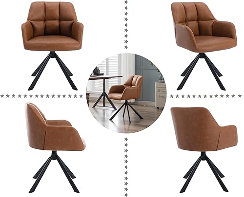 Miniatura 7 de EALSON Cómoda silla de escritorio de cuero, moderna silla de trabajo para computadora, sin ruedas, giratoria, con respaldo medio, para sala de