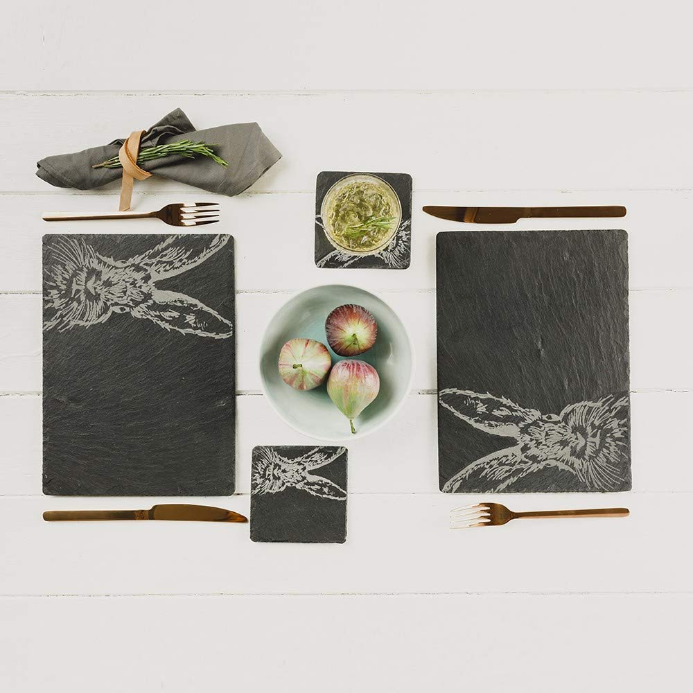 Just Slate Hare Place Mats (X2), Black, 11cm x 11cm