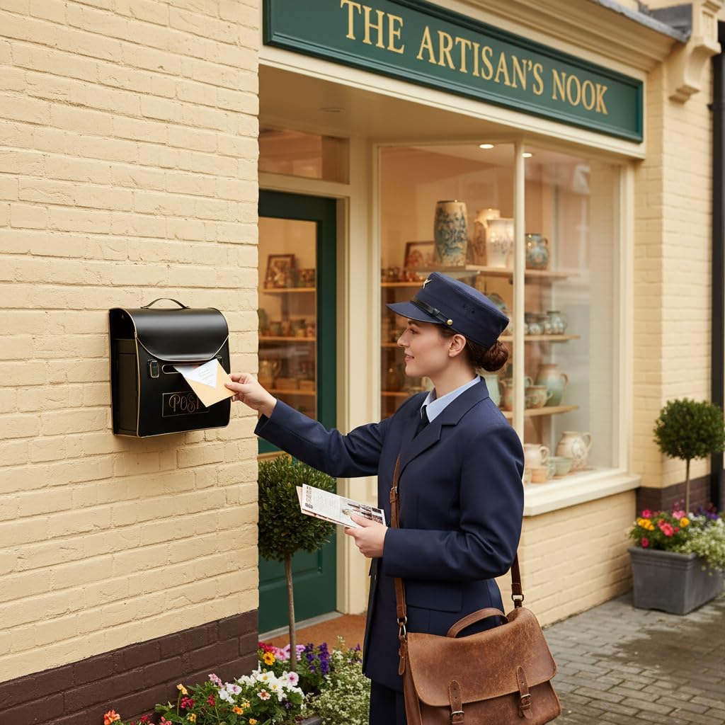 Wall-Mounted Mailbox with Newspaper Holder, Waterproof & Rust-Proof Galvanized Steel, Large Capacity for Outdoor Use, 13.82 x 12.8 x 4.17 Inch-Black