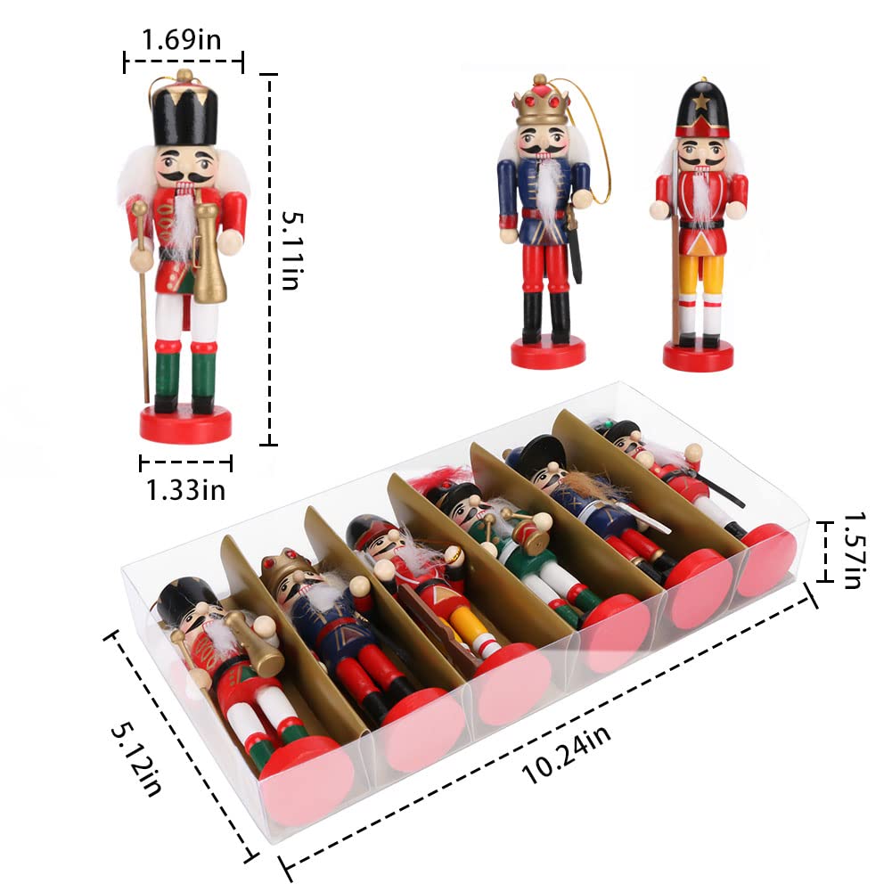 Schiaccianoci di Natale, 6 Pezzi Soldato Natalizio in Legno, Dipinto a Mano , Albero di Natale Decorazioni per Festival, Natalizi Regalo, 13,5 cm