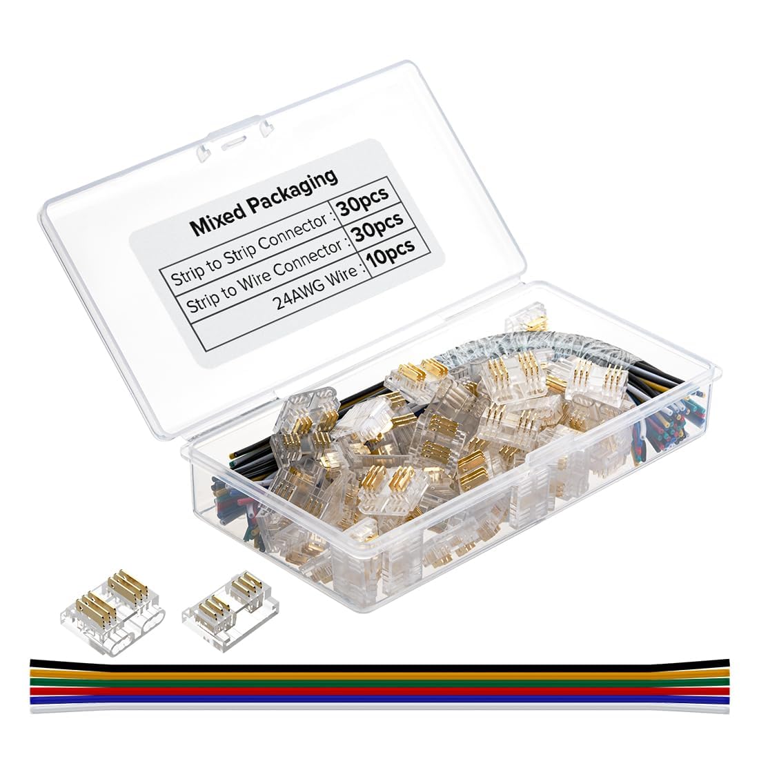 BTF-LIGHTING FCOB Gapless Solderless Connector Kit for 12mm Wide 6PIN RGBCCT(+ R G B C W) COB LED Strip, 70-Pack Includes 30pcs Strip to Wire&30pcs Gapless Connectors&10pcs 15cm 24AWG Extension Wires