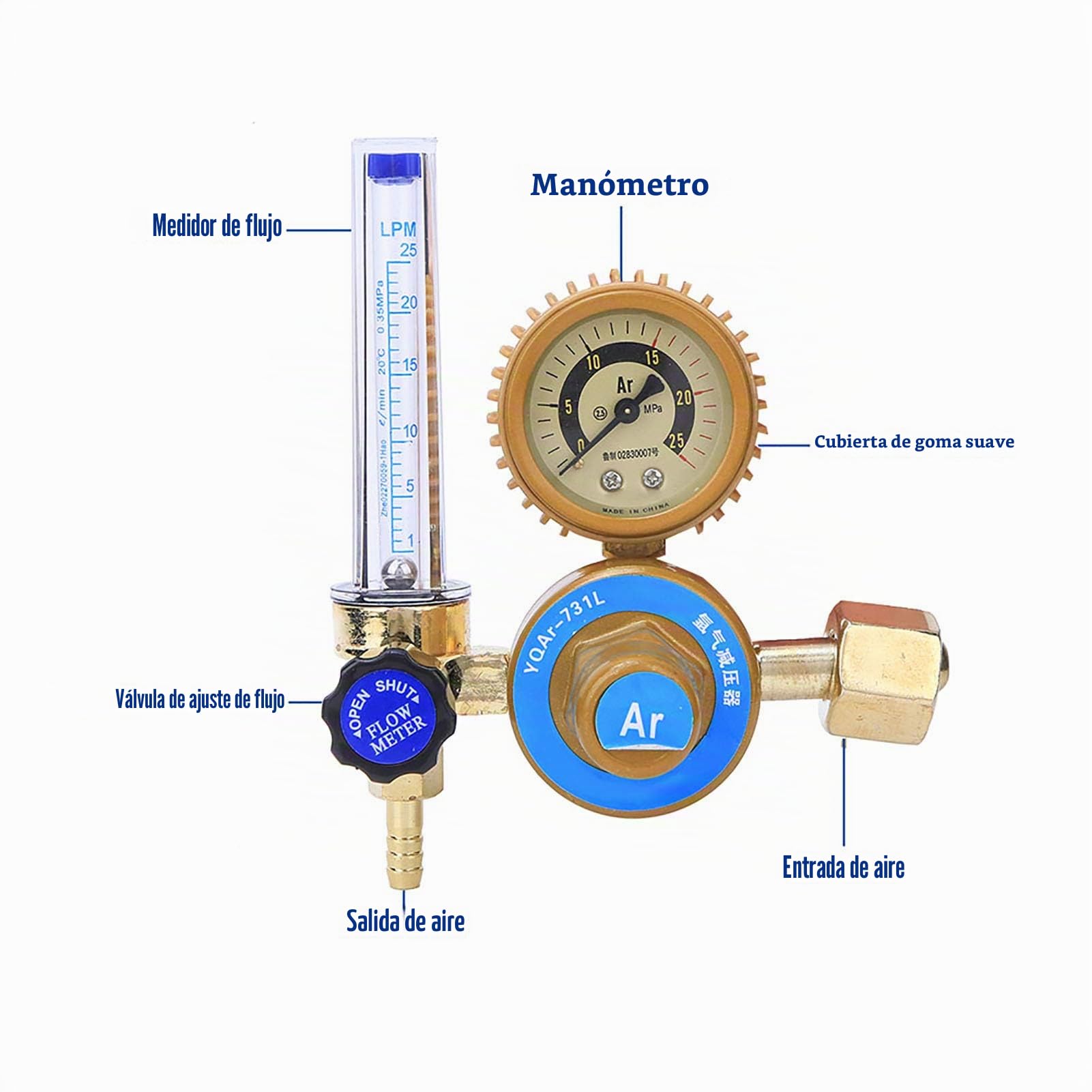 Regulador de Caudalímetro Argon CO2 Mig Tig, Regulador de Caudalímetro Argon CO2 Mig Tig, Piezas de Soldador de Manómetro, Equipo de Soldadura, Equipo de Soldadura Tig