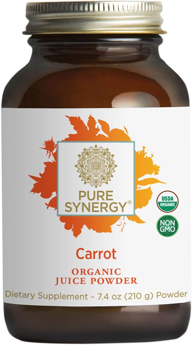 Pure Synergy Carrot Juice | 7.4 oz Powder | USDA Organic | Non-GMO | Vegan | Cold-Juiced and Low-Temperature Dried
