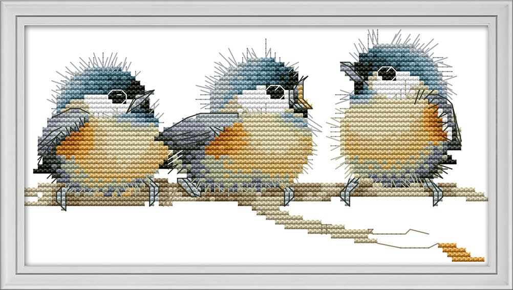 Meecaa Cross Stitch Kits 14 Count Stamped, Bird Animal Embroidery Kit with Accessories Pre Printed（25×14CM (Bird)