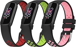 eiEuuk Watch Bands Compatible with Fitbit Luxe/Luxe SE Smartwatch,Two-Tone Design Thin Soft Silicone Sport Strap Wristbands Replacement for Fitbit Luxe/Luxe SE Women Men