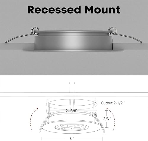 Miniatura 7 de acegoo Luz de disco giratoria empotrable para autocaravana de 12 V foco LED de 12 voltios ángulo de haz de 36 ajuste vertical de 70 diámetro de 2-34