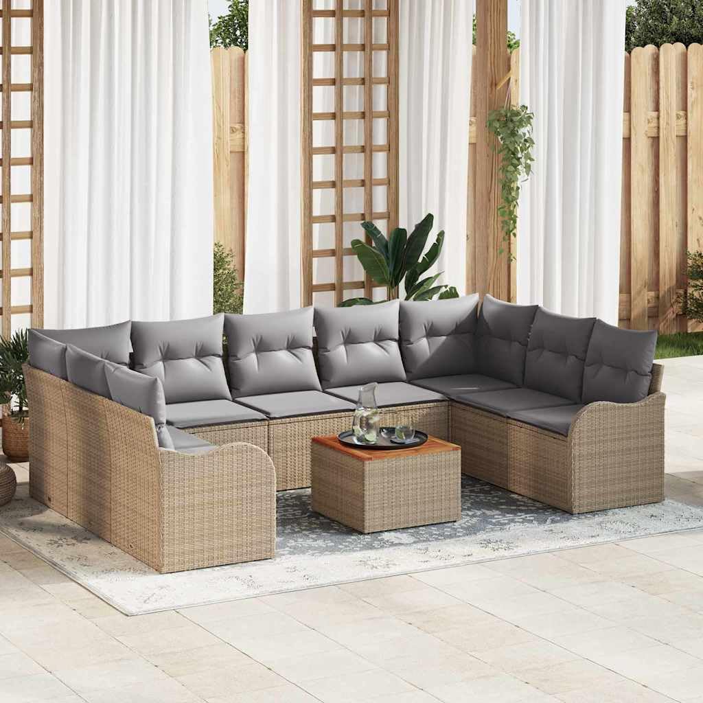 vidaXL Gartensofa-Set 10 STK. Beige Poly-Rattan | Anpassbare Abschnitte, die deiner Kreativität keine Grenzen setzen, Wetterfeste Kissen für chillige Momente,