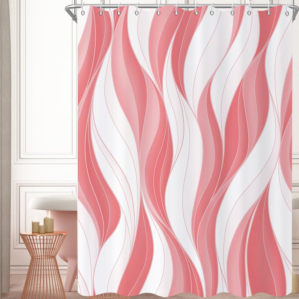 GCIREC Shower Curtain, 180x220cm, Modern Abstract Pink White Ombre Striped Minimalist Art Waterproof Fabric Machine Washable Bathroom Curtain with Hooks
