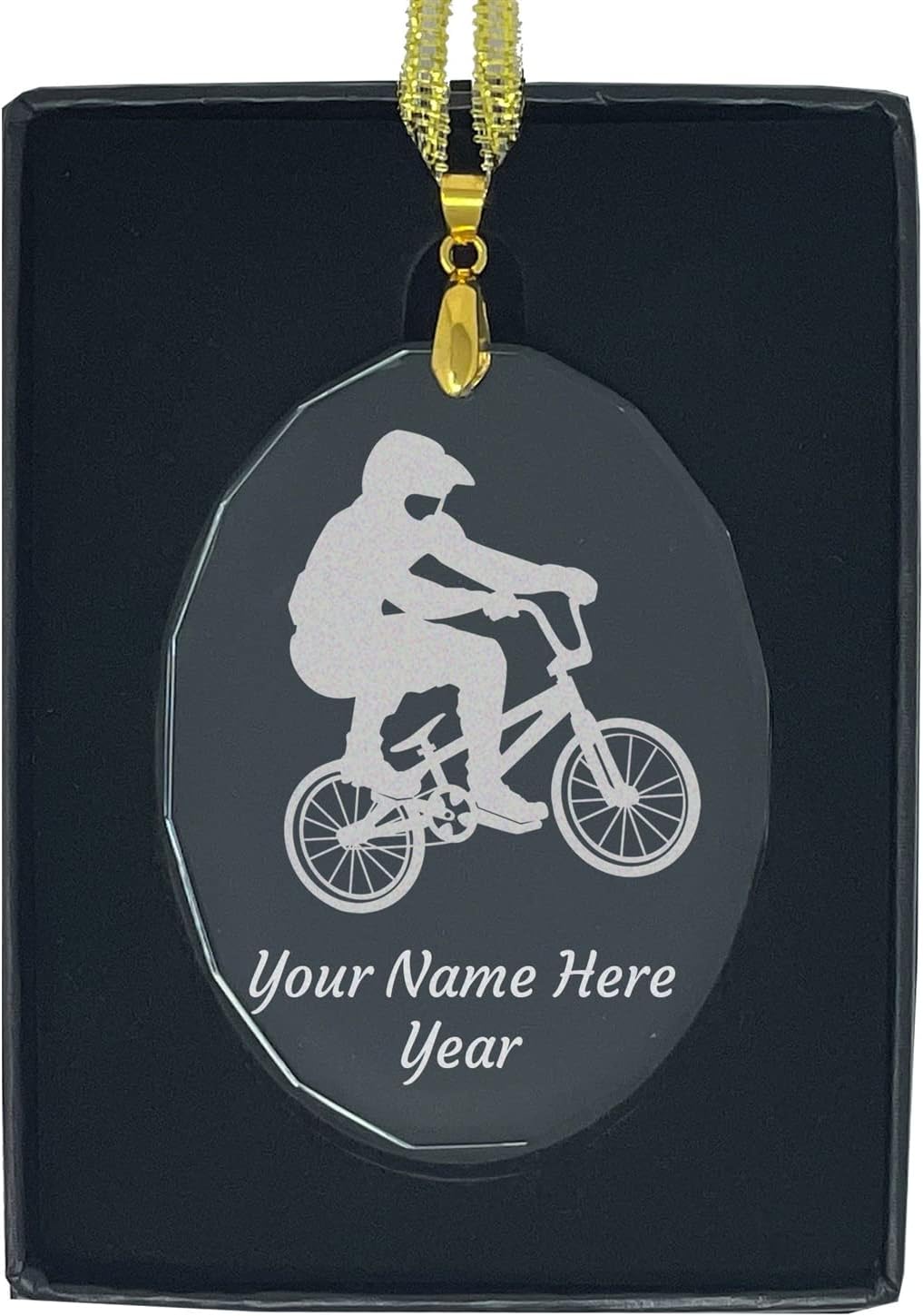 LaserGram Personalized Glass Christmas Ornament, BMX Rider, Custom Laser Engraved Gift Idea (Rectangle Shape)