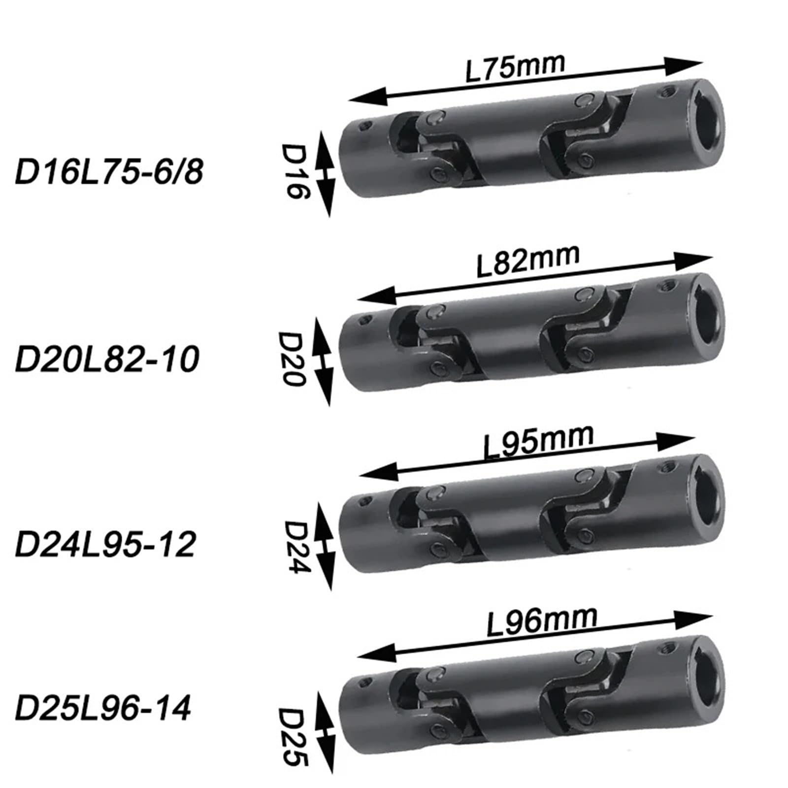 Accouplement universel à double section, 6 mm-14 mm, 1 pièce(D16L75-8)