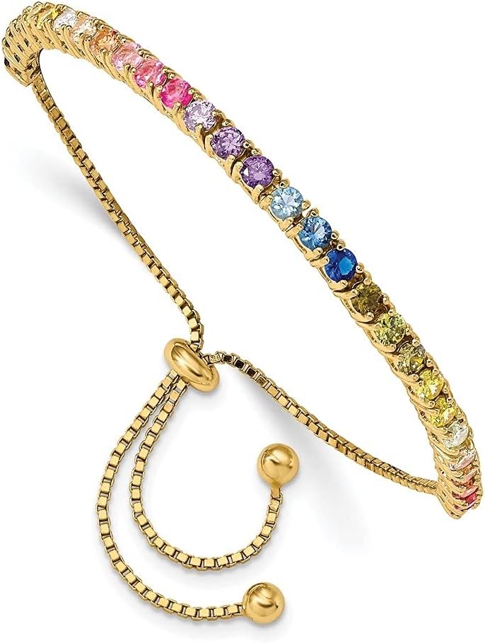 Diamond2Deal 925 Sterling Silver 14k Flash-Plated 3mm Colorful Cubic Zirconia Adjustable Bolo Bracelet for Mom