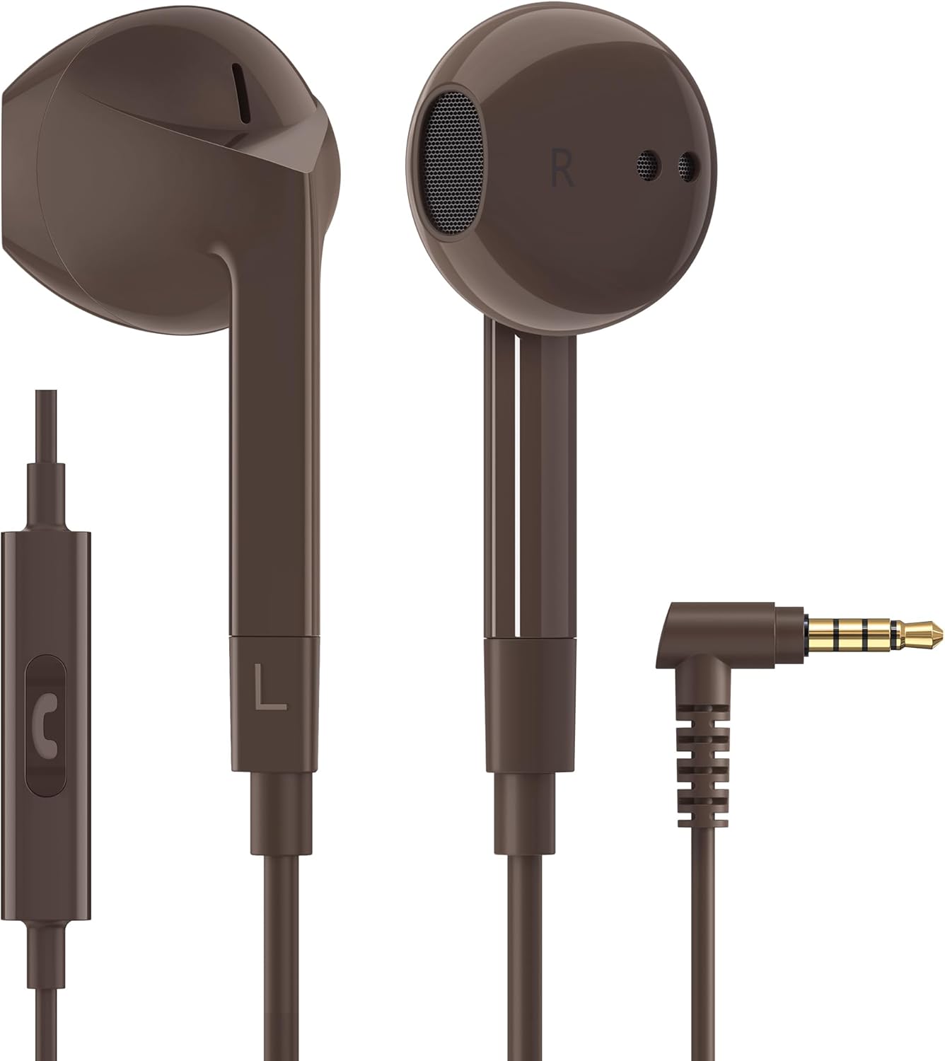 LUDOS FEROX Wired Earbuds in-Ear Headphones, 5 Year Warranty, Earphones with Microphone, Noise Isolation Corded for 3.5mm Jack Ear Buds for iPhone, Samsung, Laptop, Kids, School Students - Brown (Brown) Thumbnail