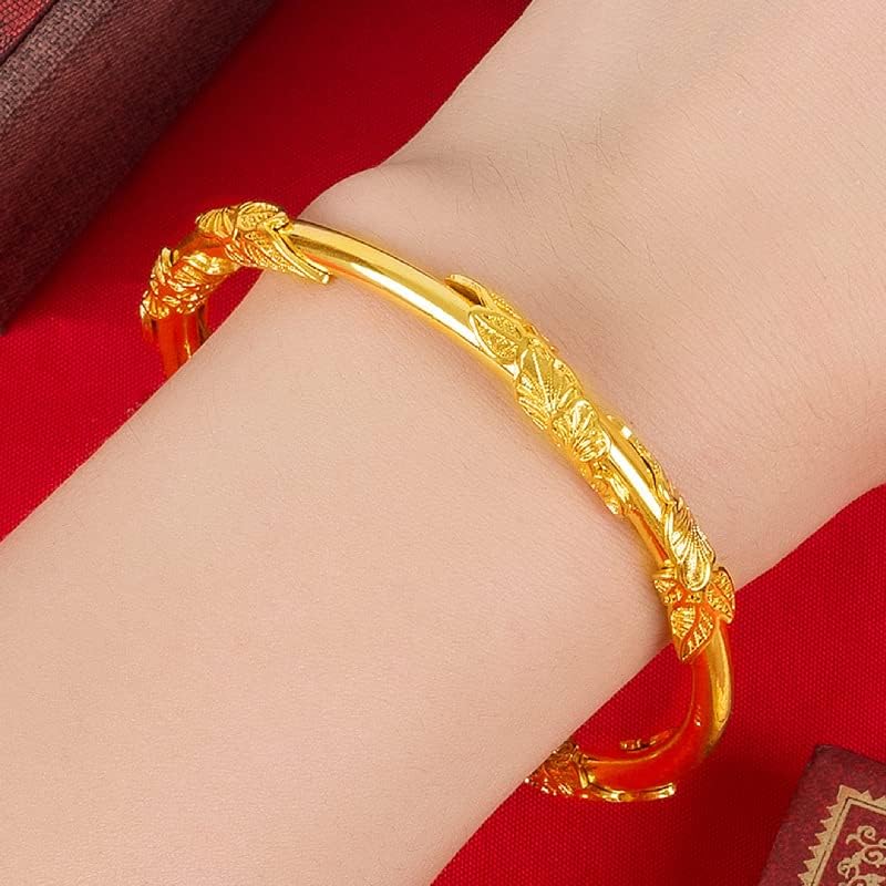 Gold Plated Adjustable Bangle Bracelet for Women, Elegant Carved Floral Bangle Jewelry Gift for Valentines Day, Mothers Day, Birthday, Anniversary, Christmas Gift for Her - Image 5