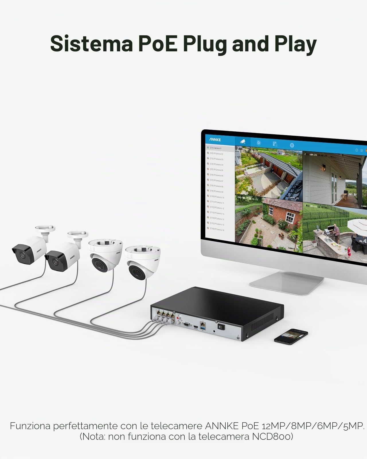 ANNKE NVR PoE 4K 8CH con HDD da 2TB, Videoregistratore IP 8MP | Supporto Telecamere IP HD, Compressione Video H.265+, Notifiche Push di Allarme, Accesso Remoto, Compatibile con Alexa