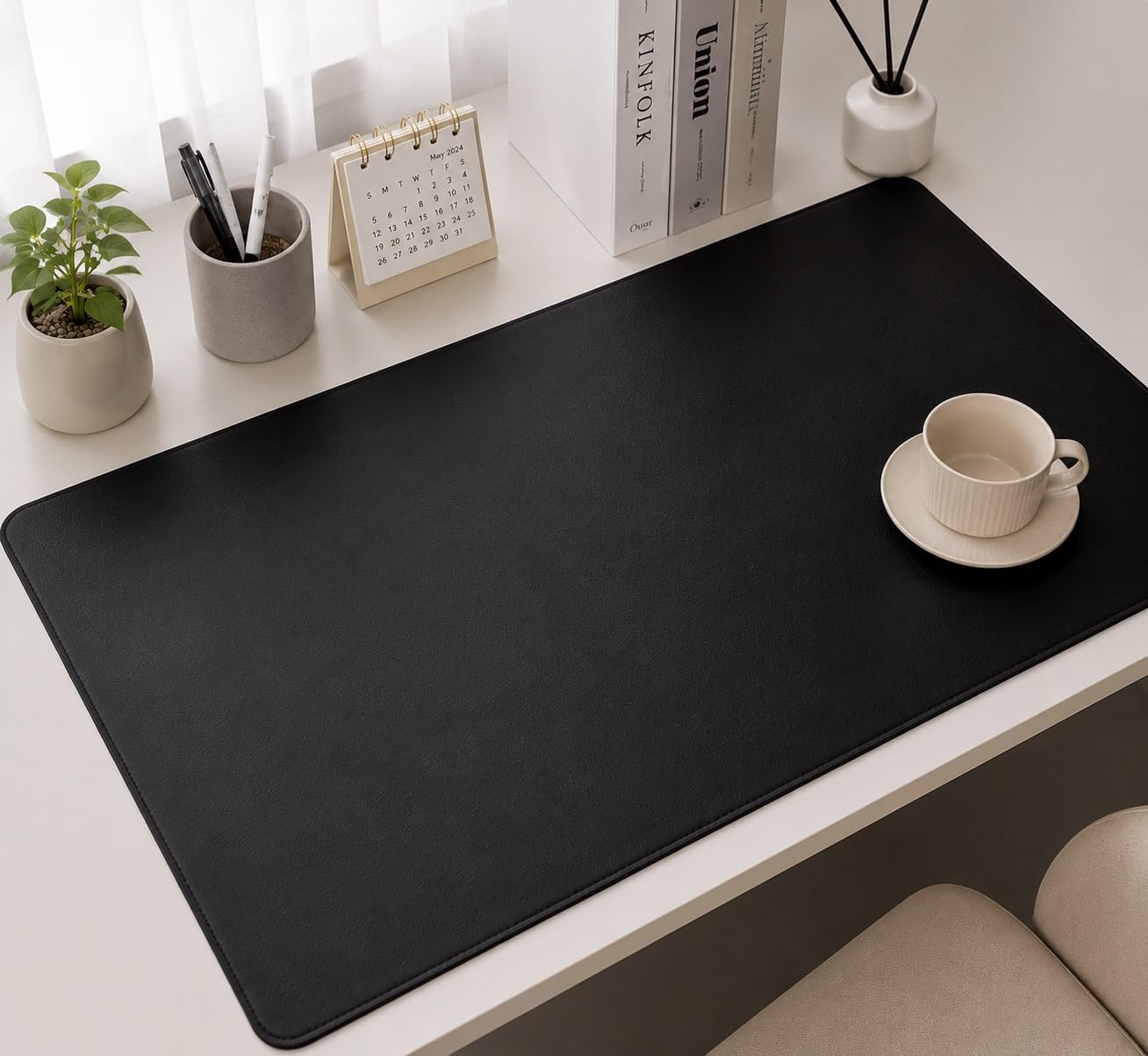 Grande Desk Mat da Scrivania, Tappetino Mouse XXL per Tastiera e Mouse | Protezione Tavolo Computer Premium, Superficie Impermeabile Liscia Antiscivolo per Ufficio Casa Gaming(Black,90x40cm)