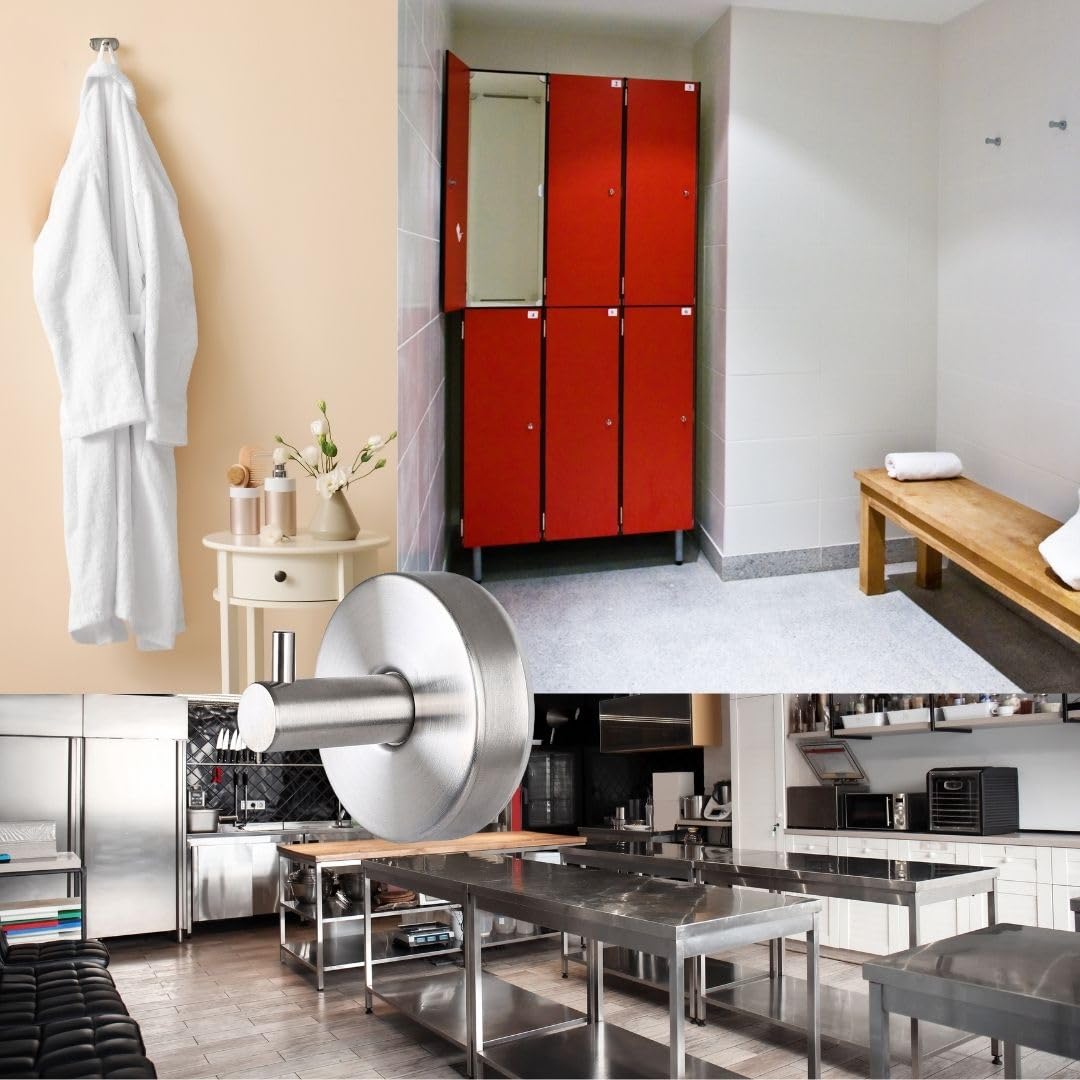 Gancho Pared Baño | Colgadores Toalla Acero Inoxidable 304 | Colgador Albornoz | Taladro Pared Cocina | Tornillos Incluido | Regalo 1 Ventosa | 2 Piezas. (2, PLATA)