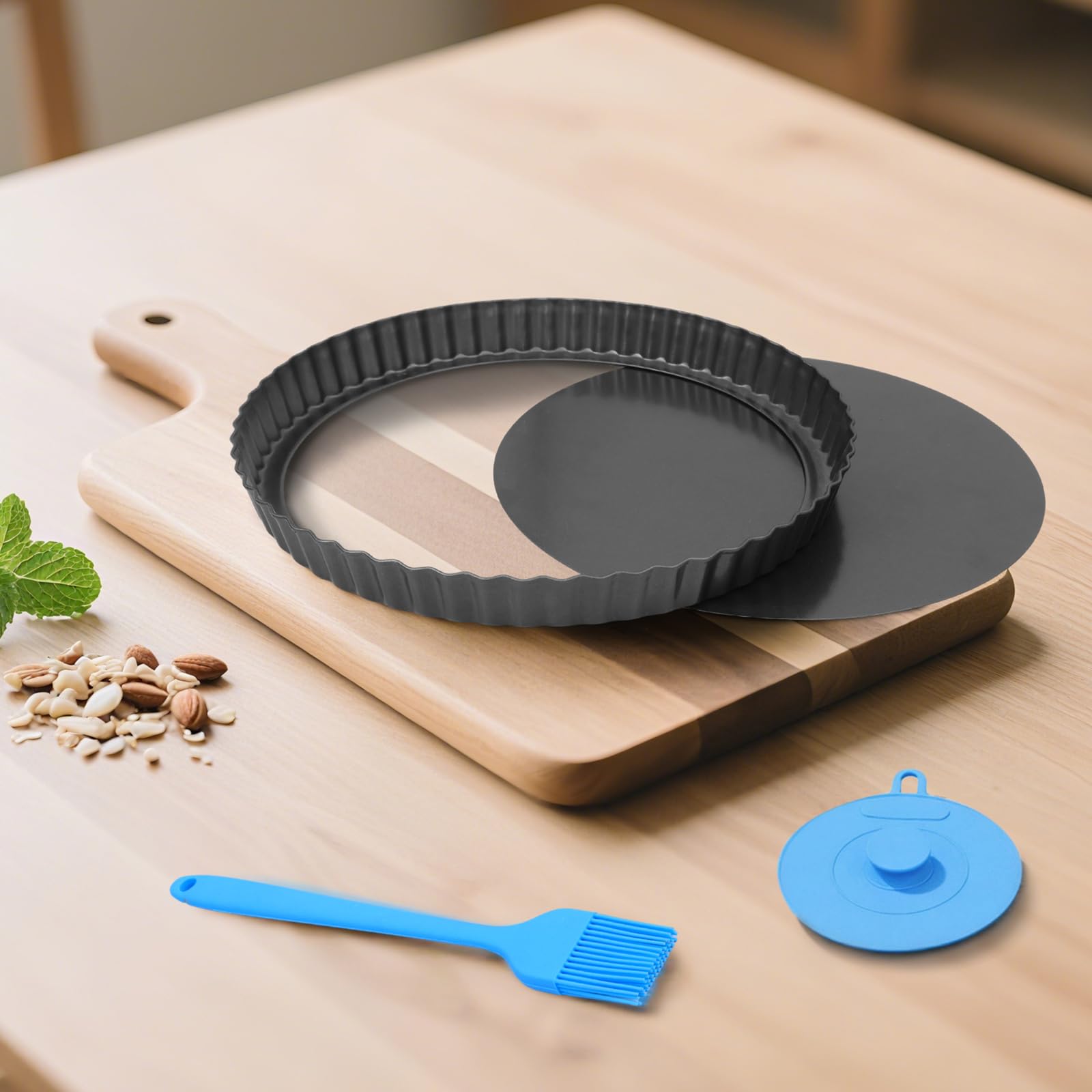 Quiche Pan 28cm / 11inch, Fluted Round Tart Tin, Flan Tins with Loose Base, Non-Stick, Tart Pan for Baking, Quiches, Flans, Pie Dish, Pie Pan, Quiche Dish,Carbon Steel,Dark Grey