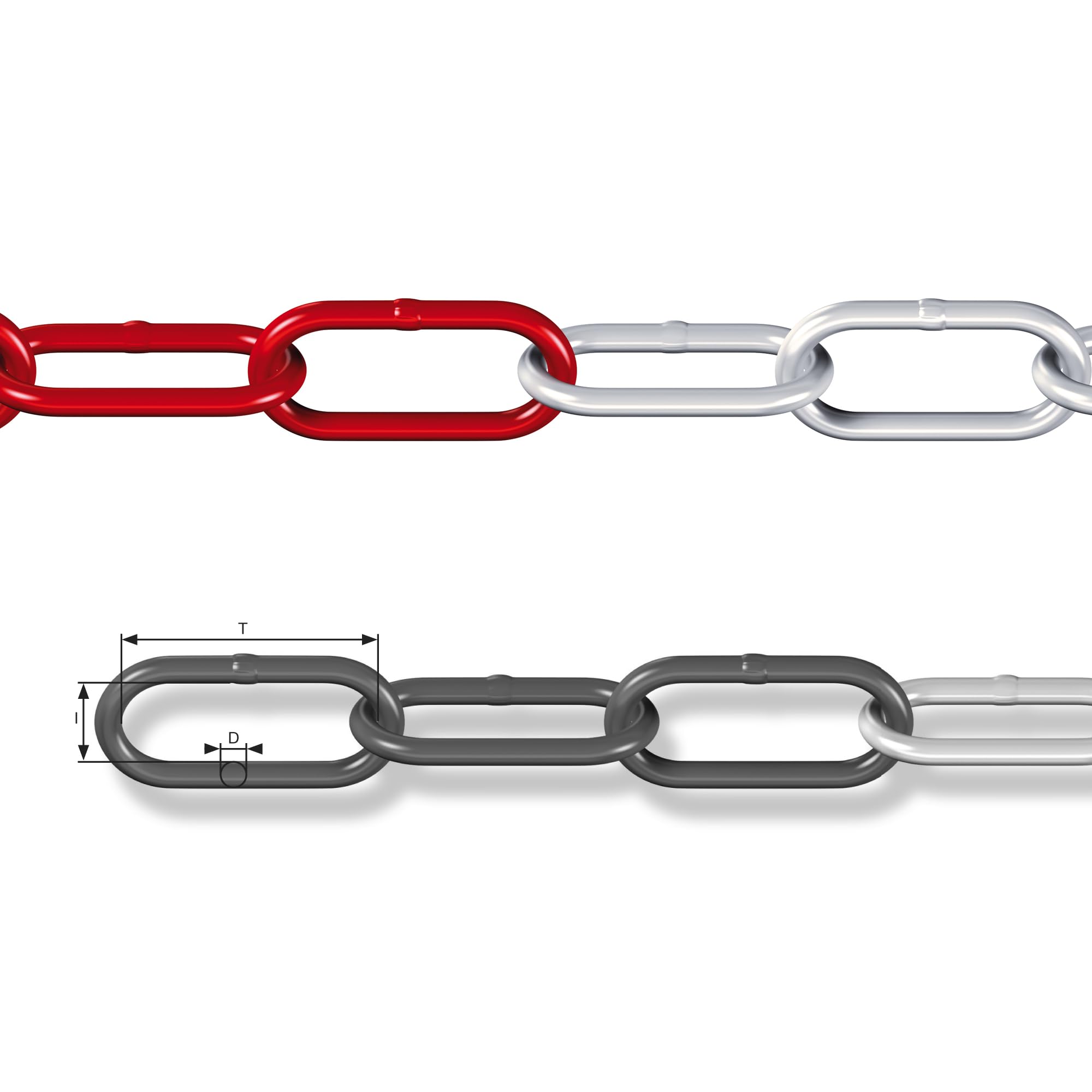 Dörner + Helmer Catena di sbarramento, spessore 5 mm, lunghezza 5 m, acciaio zincato, sbarramento, sacchetto di plastica, a maglie lunghe, rosso/bianco