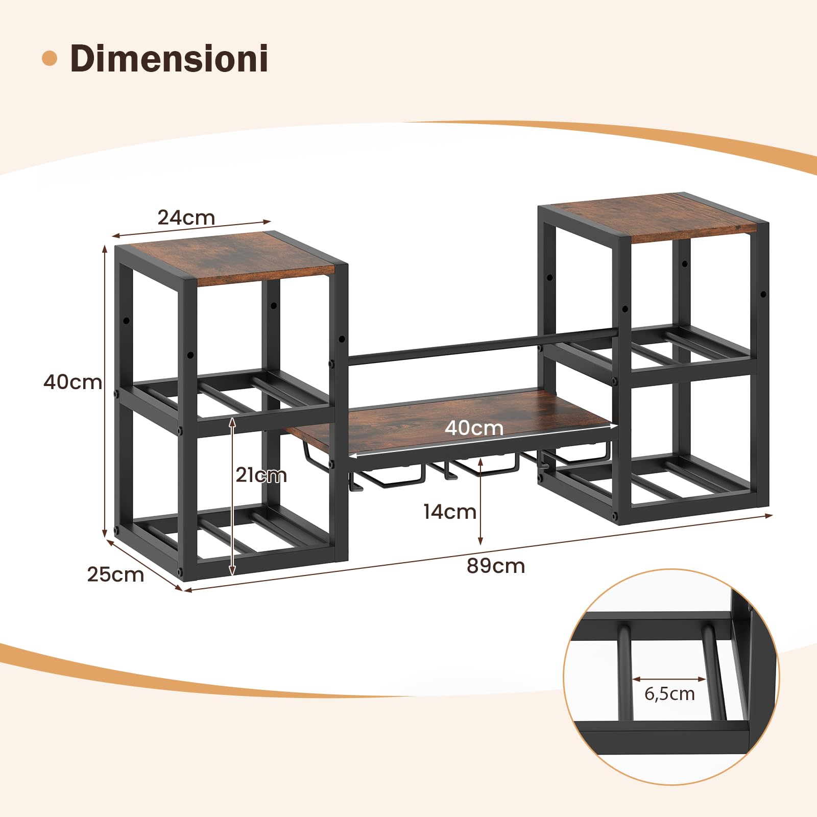 RELAX4LIFE Scaffale da Parete per Vini, Portabottiglie Sospeso con Portabicchieri, Ripiani Aperti, Struttura in Metallo, Stile Industriale, per Cucina, Bar, Sala da Pranzo, 89 x 25 x 40 cm